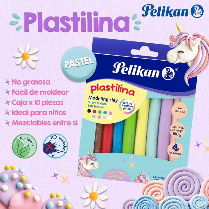 Plastilina Colores Pastel Caja con 10 Barritas Pelikan