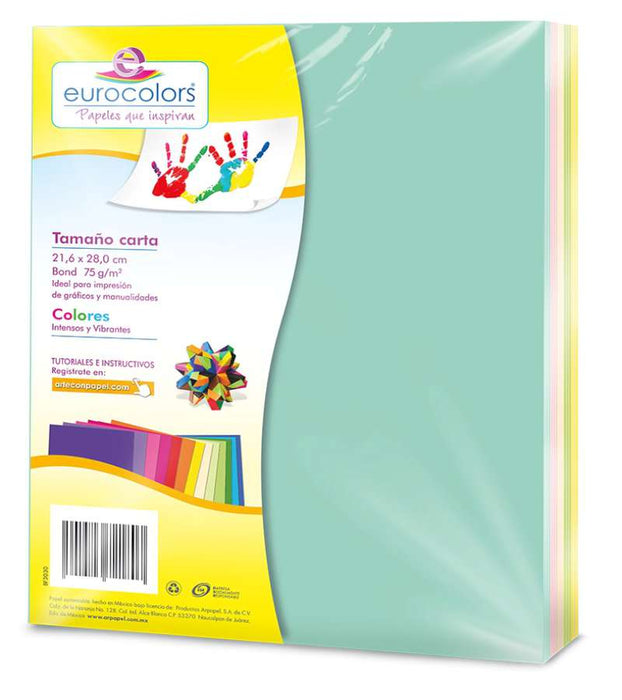 Paquete 100 Hojas De Colores T/Carta Arcoíris Pastel Eurocoloris