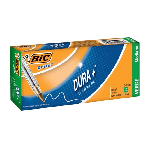 Pluma Bic Punto Mediano Verde Caja 12 Piezas