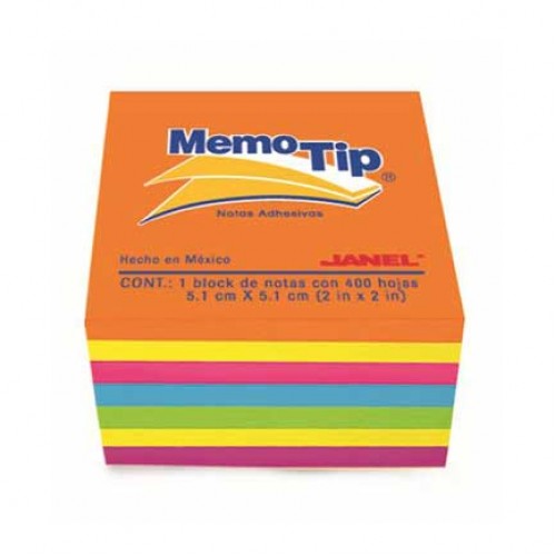 Memo Tip Notas Adhesivas Cubo Colores Neón 400 Hojas 3x3 Pulgadas Jane