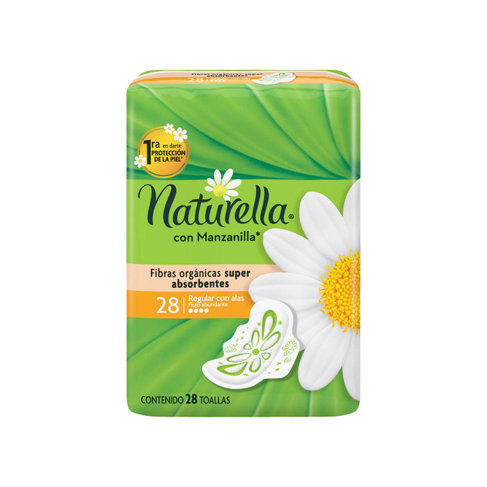 Naturella Manzanilla Flujo Abundante Regular Alas 28 toallas