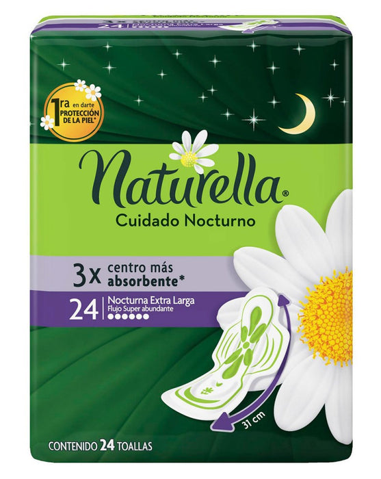 Toallas Femeninas Naturella Nocturno Flujo Super Abundante 24 toallas Extra Largas con Alas