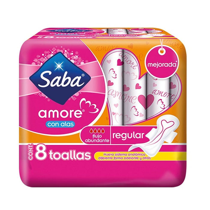 Saba Toallas Sanitarias Amore Regular con Alas  con 8 Piezas