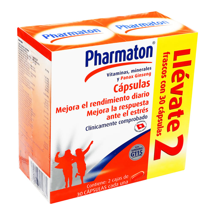 Pharmaton capsulas Vitaminas, Minerales y Ginseng 6115 Frasco con 30 capsulas 2x1