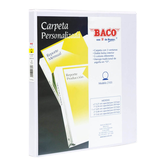 Carpeta Vinil Blanco Carta Arillo 2 pulgada para 420 Hojas Baco Modelo 2103