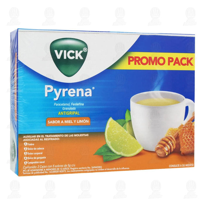 Vick Pyrena Sobre 5 g Paracetamol 500 mg, Fenilefrina 10 mg 10 piezas PROMO PACK