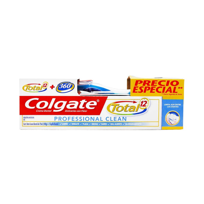 Pasta Dental y Cepillo Dental Colgate Total 12 Professional Clean