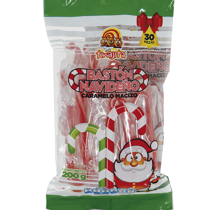 Baston Navideño Caramelo 200 g Tinajita Bolsa 30 piezas