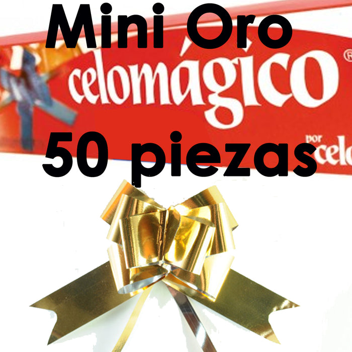 Moño Mágico Mini Oro Metálico Caja con 50 Piezas Celosa