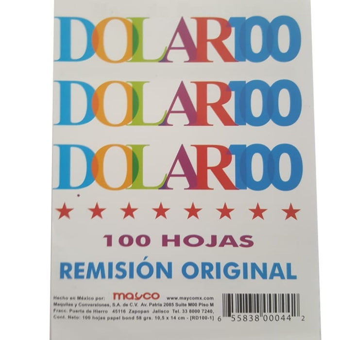 Notas de Remisión Original 100 Hojas Dolar