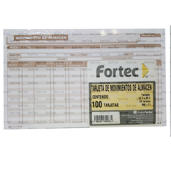 Tarjetas de Movimiento de Almacén 100 piezas Fortec MA-11 13 x 20 cm