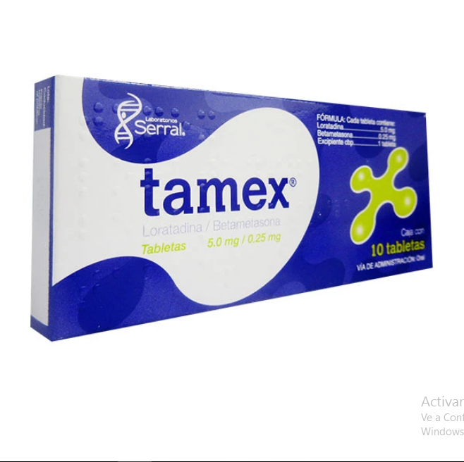 Loratadina / Betametasona Tab. 5.0 mg /0.25 mg. Tamex Caja con 10 Tabletas SERRAL